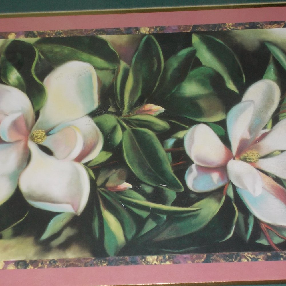 EUC, Beautiful floral print signed, matted & framed in wood frame, 22.5"x14.5" - Picture 4 of 6